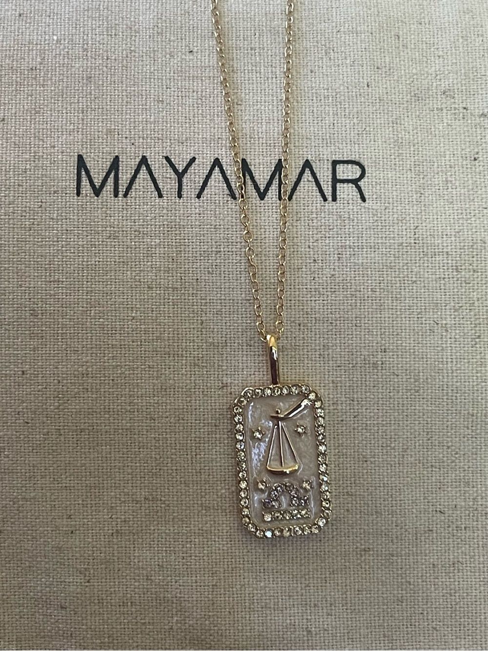 Libra Zodiac Pendant Necklace with Pearlescent & Crystal Accents 24k gold plate - Picture 3 of 5
